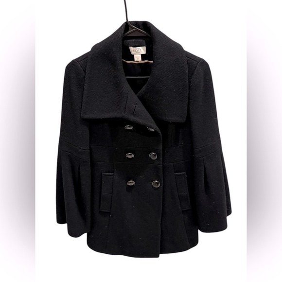 LOFT Jackets & Blazers - Loft Women Pea Black Coat Double Breasted 6 Buttons Wool Blend Size 2P